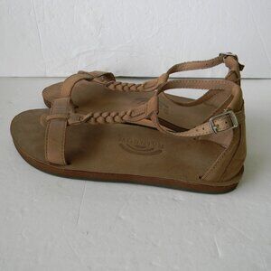 Rainbow  Brown Leather Sandals Calafia Braided T-Strap Ankle Shoes sz 9